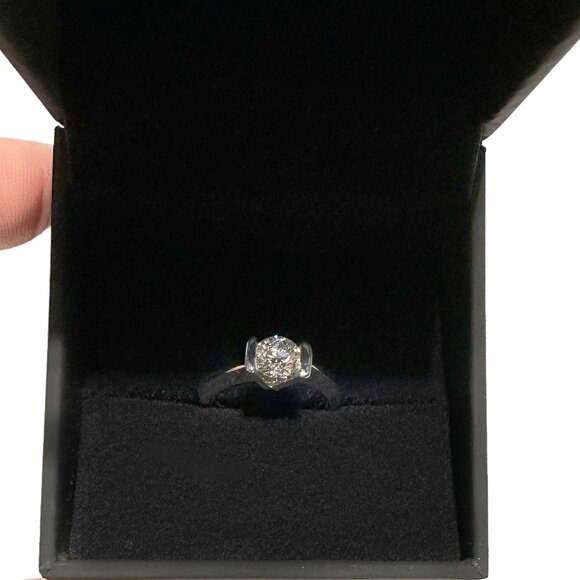 Natural Diamond 14k White Gold Tension Band Engagement Ring - Picture 4 of 9